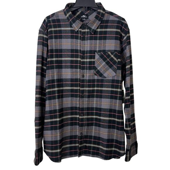 O’Neill Shirt Redmond Flannel Mens XXL Black Gray Plaid Stretch Button Up New - Picture 1 of 11